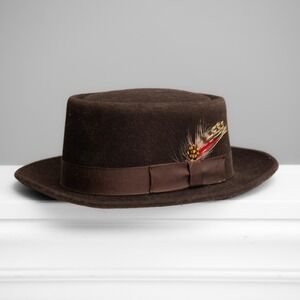Capas Design VTG Pork Pie Hat Feather Accent Wool Felt Dandy Steampunk Fedora